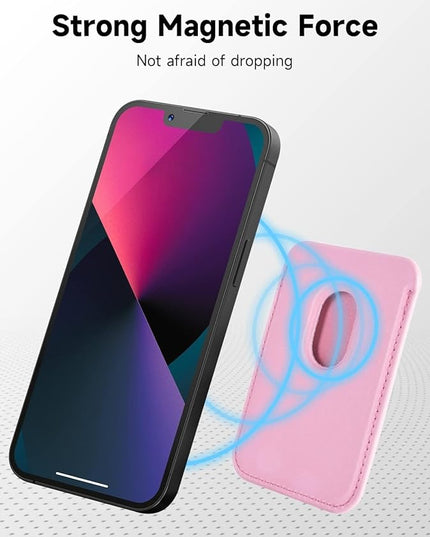 Mizi MagSafe Wallet, Magnetic Phone Vegan Leather Wallet - Slim 3 Cards Holder for iPhone 15/14/13/12 Series - Pink