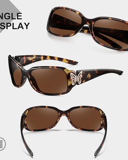 HAOLOTA Women's Polarized Sunglasses - Fashionable Wraparound Butterfly Design with UV400 Protection