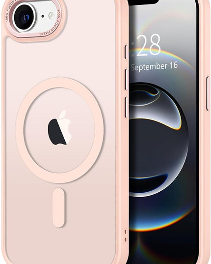 Hython Case for iPhone 16e Case Magnetic Translucent Matte Phone Cases 6.1" [Compatible with MagSafe] Thin Slim Fit Shockproof Bumper Hard Protective Cover for Women Men Girls, Frosted Pink