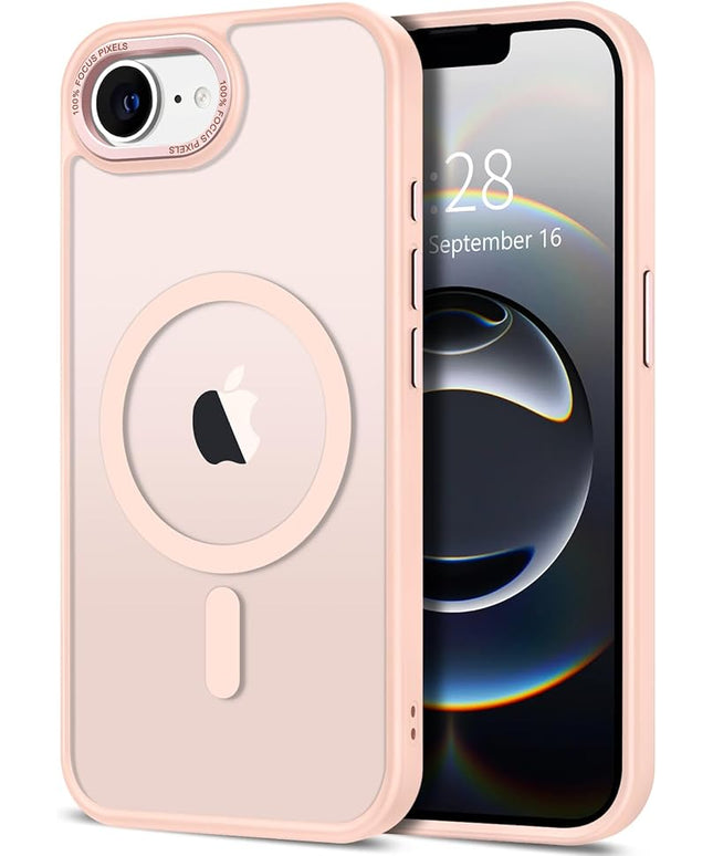 Hython Case for iPhone 16e Case Magnetic Translucent Matte Phone Cases 6.1" [Compatible with MagSafe] Thin Slim Fit Shockproof Bumper Hard Protective Cover for Women Men Girls, Frosted Pink