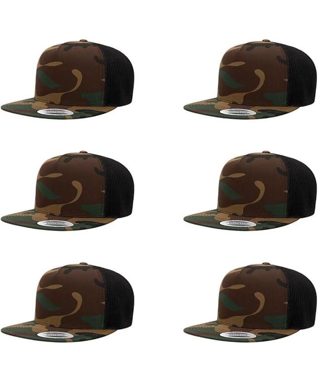 Yupoong 5-Panel YP Classic Trucker Cap | High Profile Flat Visor Snapback | OSFM | Bulk Packs Available