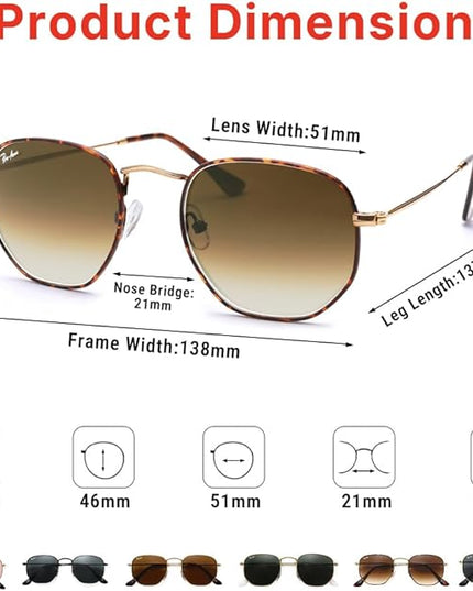 Pro Acme Small Square Sunglasses for Women Men 100% Real Glass Lens Hexagonal Frame