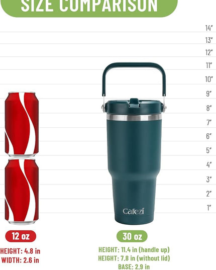 30 oz Tumbler with Handle, Vacuum Insulated Tumblers with Flip Straw and Top Handle, Reusable Insulated Cup for Home, Outdoors, Leakproof, Fits in Cup Holder, Cold for 30 Hours