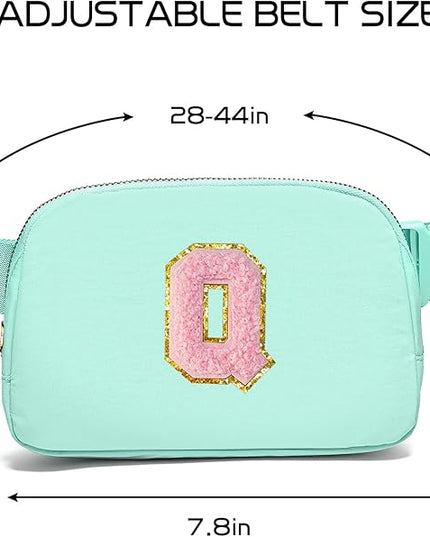 Gitus Belt Bag Fanny Pack Crossbody Bags with Initial Letter Patch Cute Stuff Birthday Gifts for Teenager Girls Trendy Preppy Stuff for Teen Girls Cool Stuff for Teens (Mint Green-Q)