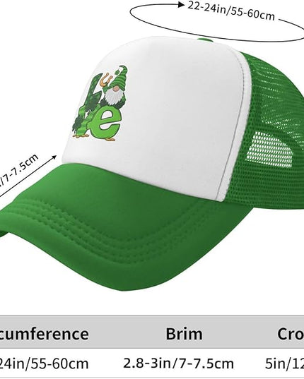 St Patricks Day Lucky Shamrock Hat, Green Clover Baseball Cap for Men Women,Fashion Adjustable Mesh Trucker Hat