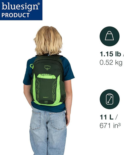 Osprey Talon Jr Boy's Lightweight Hiking Backpack - Kids Adventure Backpack for Travel & Camping, Green Canopy