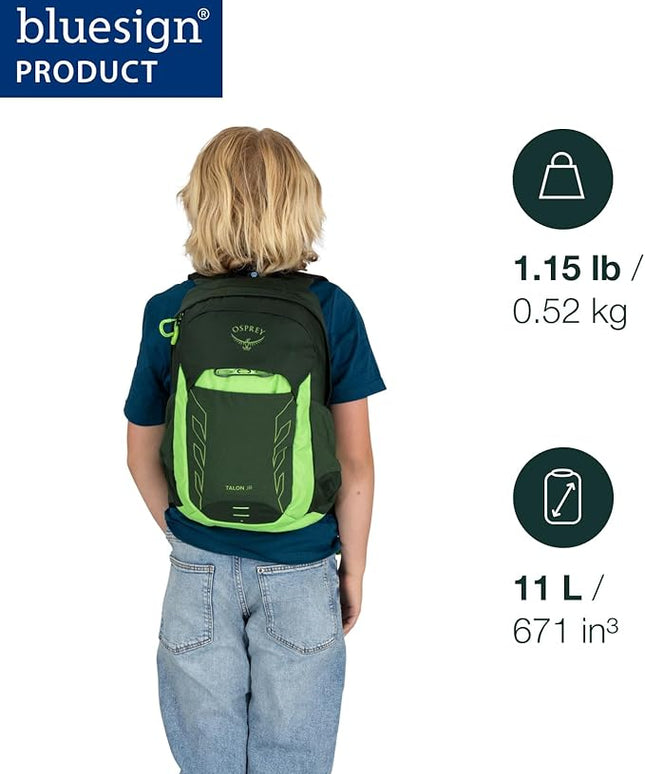 Osprey Talon Jr Boy's Lightweight Hiking Backpack - Kids Adventure Backpack for Travel & Camping, Green Canopy
