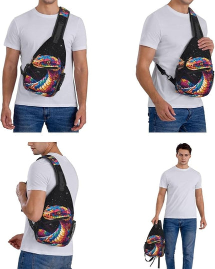 Animal Face Sling Bag Crossbody Bags Chest Bag Backpack for Travel Running and Hiking for Men Women Colorful Snake