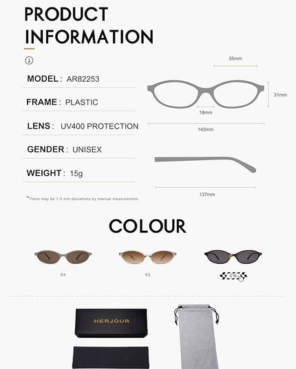 Retro Oval Cat Eye Sunglasses for Women Y2k Trendy Narrow Sunnies Designer Sun Glasses AR82253