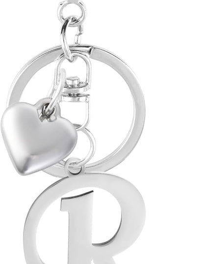 A-Z Heart Initial Letter Keychain, Stainless Steel Alphabet Charm for Handbags, Gift for Women and Girls