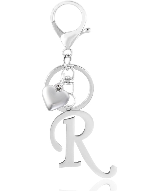 A-Z Heart Initial Letter Keychain, Stainless Steel Alphabet Charm for Handbags, Gift for Women and Girls