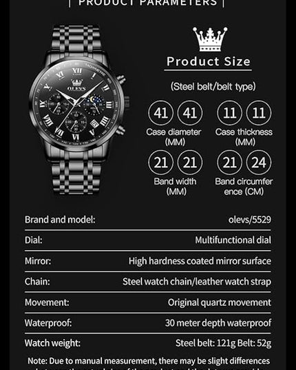 OLEVS Mens Watch Luxury Big Face Stainless Steel Analog Quartz Multifunctional Waterproof Luminous Date Two Tone Fashion Dress Wrist Watches for Man