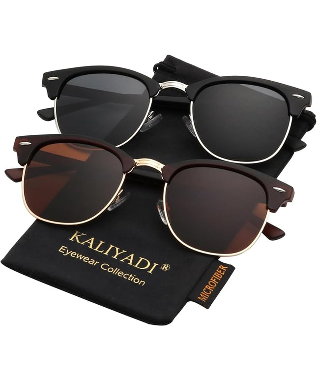 KALIYADI Polarized Sunglasses for Men and Women Semi-Rimless Frame Driving Sun glasses UV Blocking