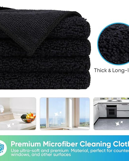 HOMEXCEL Black Microfiber Cleaning Cloth, 12 Pack Premium Microfiber Towels for Cars, Lint Free, Scratch-Free, Highly Absorbent, Reusable Cleaning Rags for Car, Household, Kitchen, Window, 11.5"X11.5"