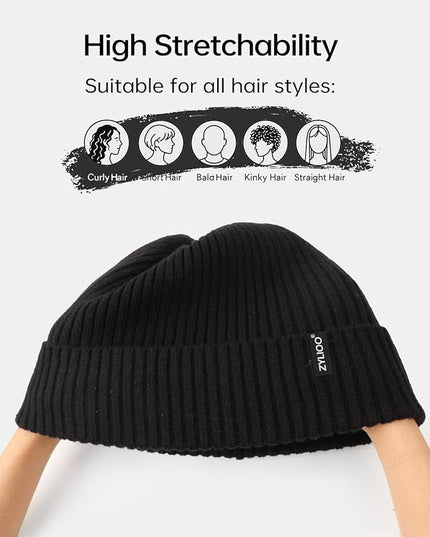 Zylioo Plus Size Fleece Lined Beanie Hat,2XL/XL/L/M/S Thermal Knitted Hat,Winter Warm Lined Snow Hats for Women Men