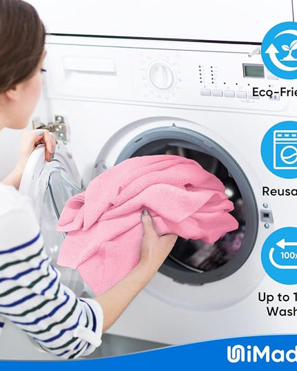 Microfiber Cleaning Cloth, 10 Pack Reusable Microfiber Towels for Cars Lint Free Cleaning Shop Towel Rags for Home Kitchen Automotive Bar Mechanic Restaurant Garage, 11.5"x 11.5", Pink