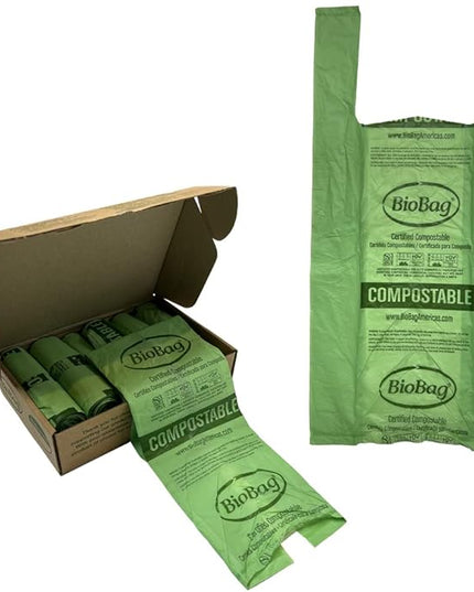 2.6 Gallon Compostable Bags with Handles by BioBag, 150 Count, BPI Certified, Meets ASTM D6400 Standards, Made in USA, Easy-Carry Kitchen Bin Liners