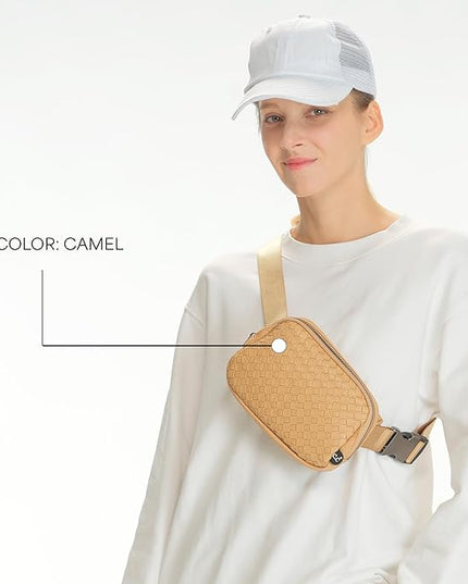 C.C Woven Vegan Leather Fanny Pack – Waist Bag with Adjustable Strap, Crossbody Belt Bag (Vegan Leather Woven - Camel)