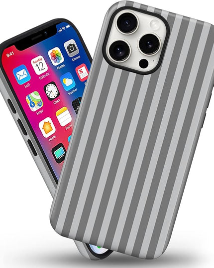 Magnetic for iPhone 14 Pro Max Case Cute Stripes Phone Case, Shockproof Slim TPU and Hard PC Protective Phone Cover Compatible with MagSafe Designed for Women Girls, Gray