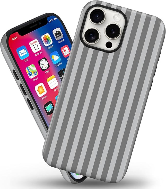 Magnetic for iPhone 14 Pro Case Cute Stripes Phone Case, Shockproof Slim TPU and Hard PC Protective Phone Cover Compatible with MagSafe Designed for Women Girls, Gray