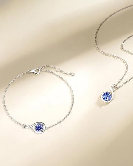 FANCIME Love Bracelet 925 Sterling Silver Infinity Birthstone Bracelets for Women Fine Jewelry Birthday Christmas Gifts for Her Mom Wife, Chain Length 6.7"+1.2" Extend