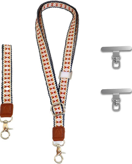 LEMEDE Wrist Keychain and Adjustable Phone Lanyard, Silver Hook Phone Crossbody Strap with 360° Rotating Phone Pads