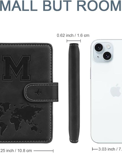 Passport Holder Wallet Cover Personalized Letter A-Z Travel Wallet RFID Blocking Passport Cover Wallet Case for Travel Passport Book Holders for Women and Men, Black-M
