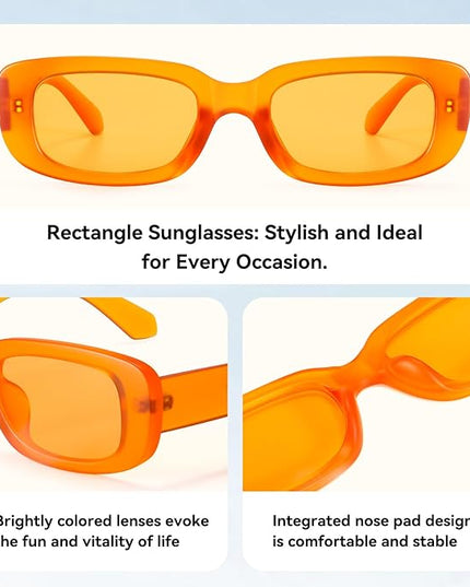 Dollger Rectangle Sunglasses for Women Men Trendy Retro Fashion Sunglasses UV 400 Protection Square Fram