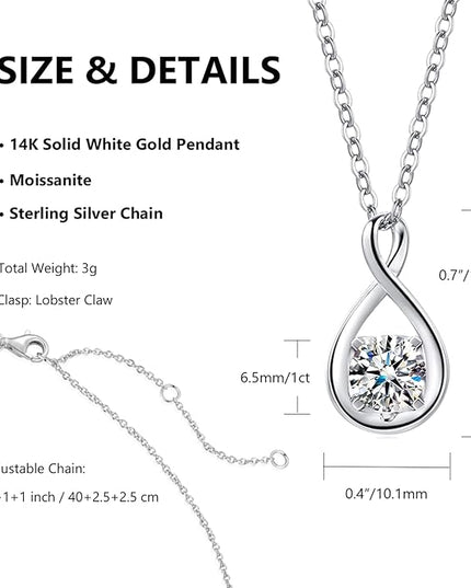 FANCIME 14K Solid Gold Birthstone Pendant with Sterling Silver Chain Infinity Gemstone Necklace Fine Jewelry Anniversary Birthday Christmas Gifts for Women Wife Her