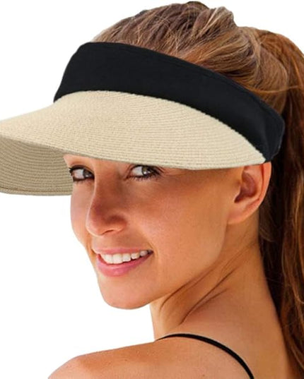 Women Straw Sun Visor Hat Wide Brim Summer UV Protection Beach Cap Foldable Packale Korean Style
