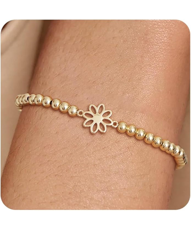 Gold Bracelets for Women 14K Gold Beaded Bracelets Stackable Bracelets for Women Gold Charm Bracelet Non Tarnish Gold Jewelry for Women Trendy