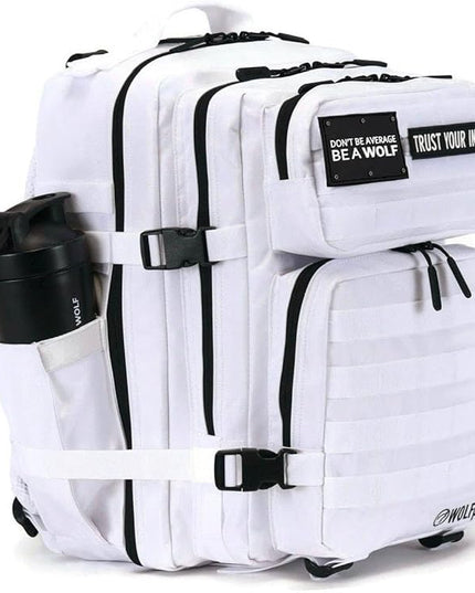 WOLFpak 35L Athletic Gym Backpack - Durable 1000D Waterproof Oxford Material with MOLLE Webbing, Laptop Pocket & Dual Cup Holders, Durable Fitness/Travel/Military Daypack (Polar White)