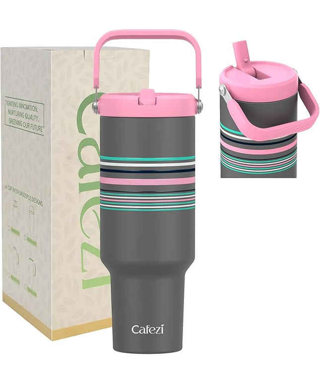 40 oz Tumbler with Handle Flip Straw, Vacuum Insulated Tumblers with Flip Straw and Top Handle, Reusable Insulated Cup for Home, Outdoors, Leakproof, Fits in Cup Holder, Cold for 30 Hours