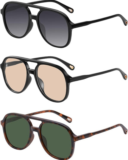 YDAOWKN Retro Square Aviator Sunglasses for Womens Mens Vintage 70s Double Bridge Sun Glasses