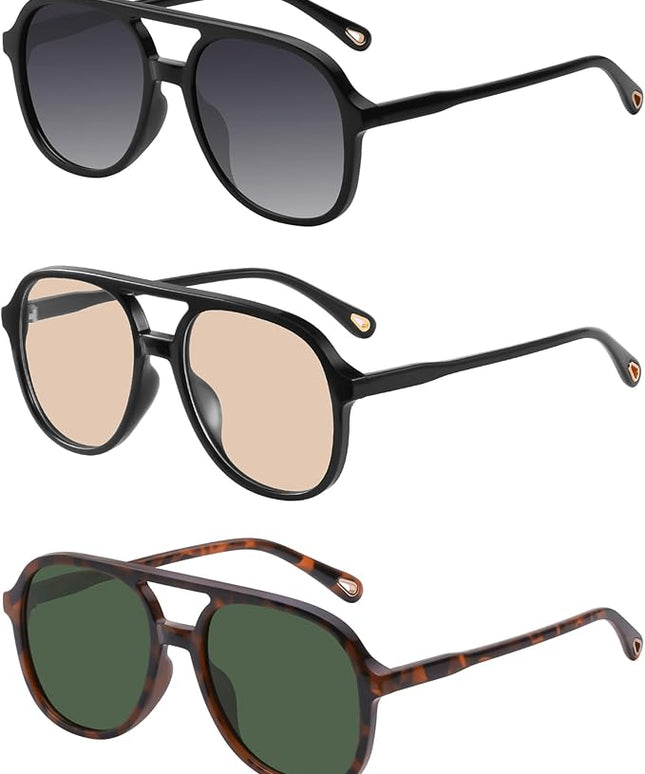 YDAOWKN Retro Square Aviator Sunglasses for Womens Mens Vintage 70s Double Bridge Sun Glasses