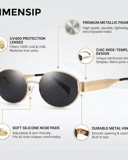 Retro Oval Sunglasses for Women Men - Trendy Gold Sun Glasses - Fashion Metal Frame Shades