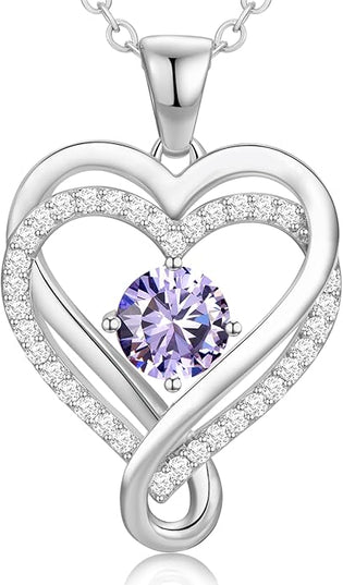 Infinity Love Heart Birthstone Necklace for Women Wife, S925 Sterling Silver Anniversary for Women Wife Birthday Gift for Her Girlfriend Mom Daughters, I Love You Women's Jewelry 18k Rose Gold Filled