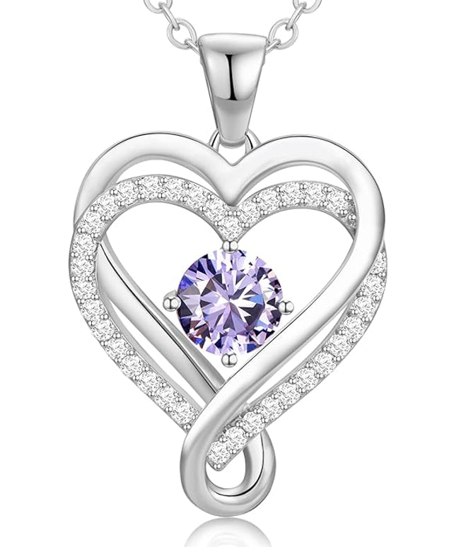 Infinity Love Heart Birthstone Necklace for Women Wife, S925 Sterling Silver Anniversary for Women Wife Birthday Gift for Her Girlfriend Mom Daughters, I Love You Women's Jewelry 18k Rose Gold Filled