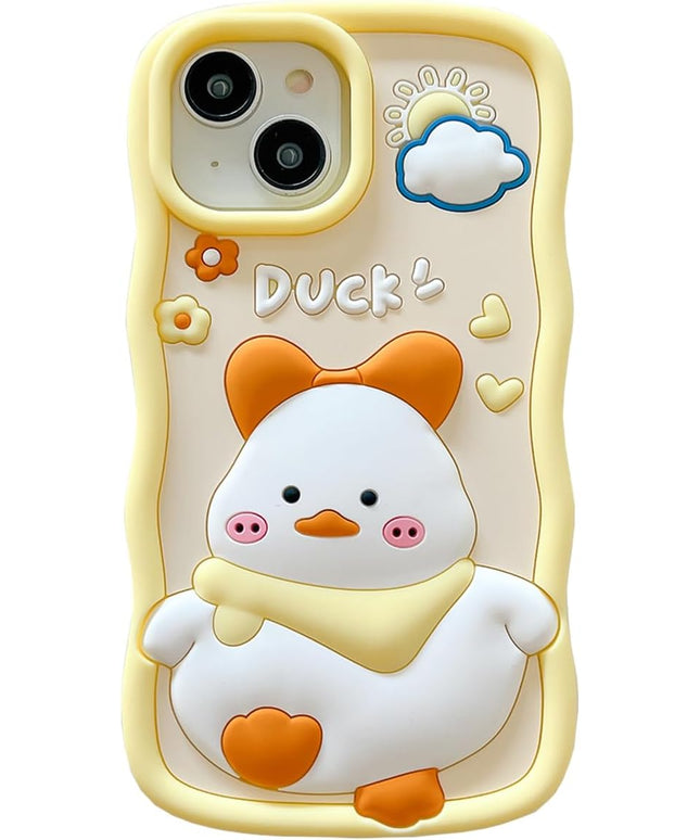Case Compatible with iPhone 12/12 Pro,Cute 3D Kawaii Funny Scarf Duck Cartoon Cover with Keychain Soft Silicone Gel Drop Protector Women Girls