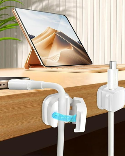 18 Pack Cord Organizer Holder, Magnetic Cable Clips Management, Easy Adhesive Phone Charging Cable Keeper, Hide Or Organize Desk Cable for Kitchen, Office, Car, Nightstand（White and Black）