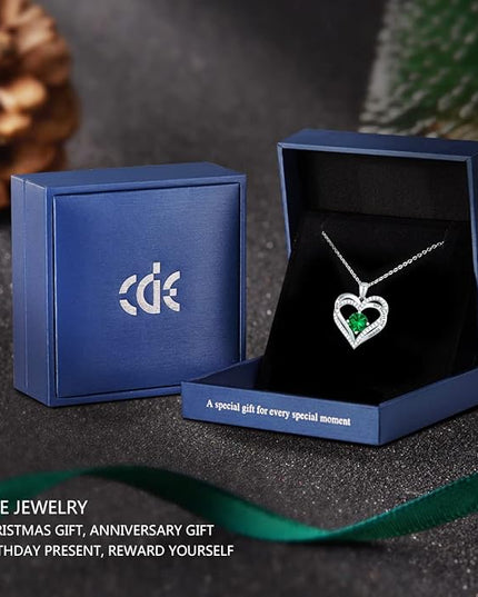 CDE Forever Love Heart Necklaces for Women, Wedding Anniversary, Birthday Mothers Day Christmas Day Gifts for Mom, Mother, Wife, friend, S925 Silver Jewelry with Birthstone Pendant