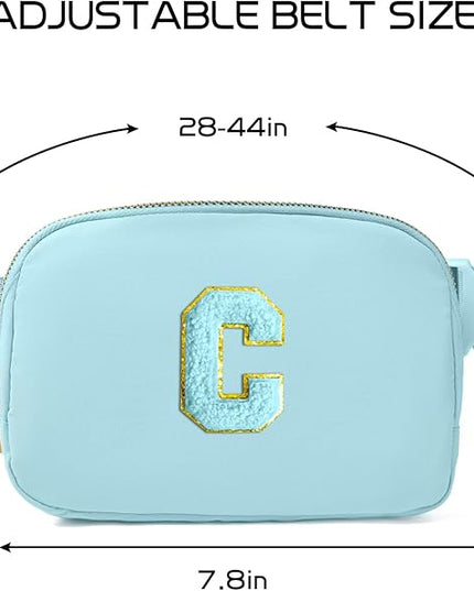 Gitus Gifts for 8 9 10 11 12 Year Old Girls Belt Bag Fanny Pack Crossbody Bags with Initial Letter Patch Cute Stuff Birthday Gifts for Teen Girls Women Personalized Trend Stuff (Icing Blue-C)