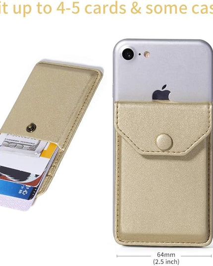 Card Holder for Back of Phone Adhesive Cell Phone Leather Wallet Stick On Card Holder Credit Card Holder Pocket for Men Women RFID Blocking Covers Gold