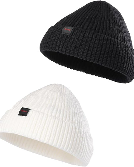2 Pack Fisherman Beanie Hats for Men Women,Knit Trawler Skull Cap,Watch Cap,Spring Fall Winter Warm Short Hats