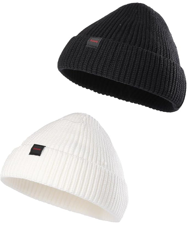 2 Pack Fisherman Beanie Hats for Men Women,Knit Trawler Skull Cap,Watch Cap,Spring Fall Winter Warm Short Hats
