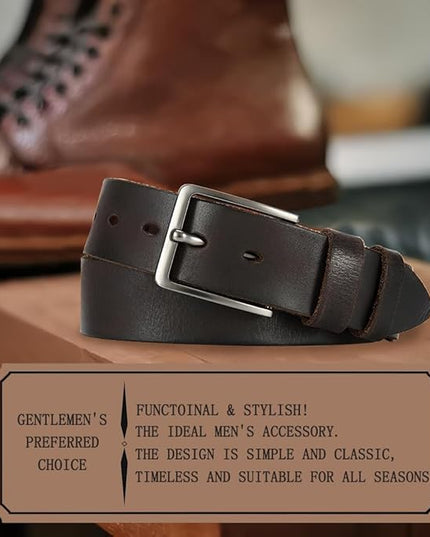 DOOPAI Men's Genuine Leather Casual Belt -Full Grain Leather Belt for Men- 1.5" Handmade Jeans Belt with Gift Box