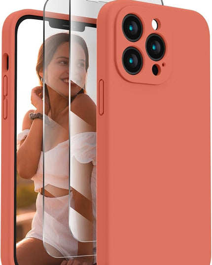 FireNova Designed for iPhone 13 Pro Max Case, Silicone [Camera Protection] Phone Case with [2 Screen Protectors], Soft Anti-Scratch Microfiber Lining Inside, 6.7 inch, Pink Pomelo