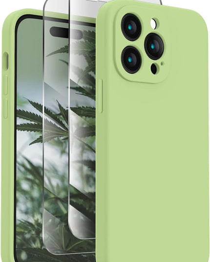 FireNova Designed for iPhone 14 Pro Case, Silicone Upgraded [Camera Protection] Phone Case with [2 Screen Protectors], Soft Anti-Scratch Microfiber Lining Inside, 6.1 inch, Tea Green