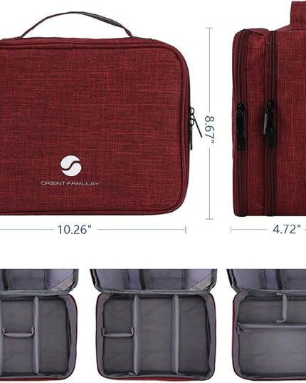 ORIENT FAMULAY Travel Electronics Organizer, Waterproof Cable Organizer Bag for Electronic Accessories Double Layer Large Shockproof Cable Storage Bag for Cord, Power Bank, Tablet(Up to iPad 11 inch) - Wine Red