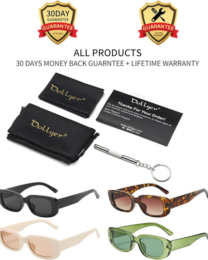Dollger Rectangle Sunglasses for Women Men Trendy Retro Fashion Sunglasses UV 400 Protection Square Fram